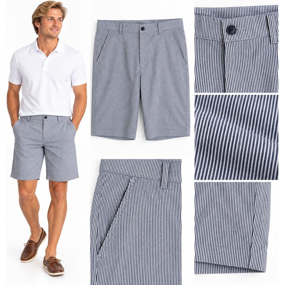 Greg Norman 33 Micro Stripe Golf Shorts Stretch Performance Preppy Golfcore